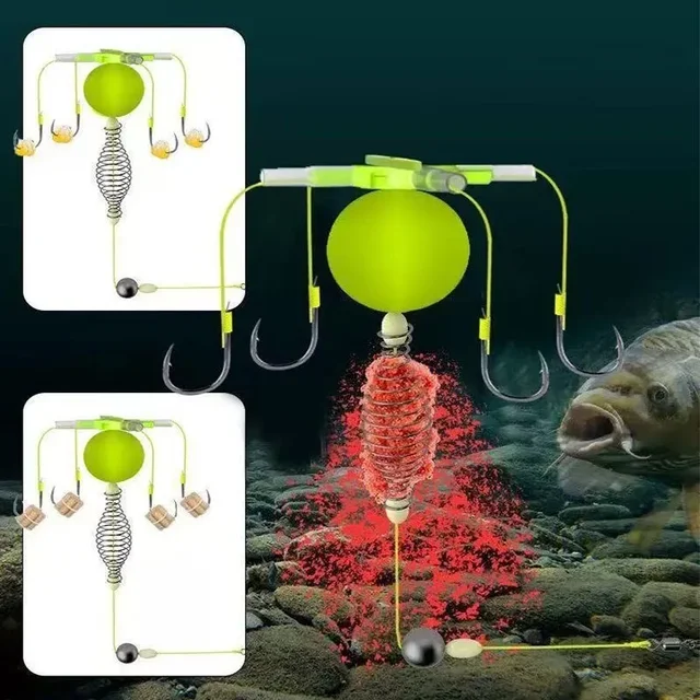 2025 String Hook Fishing Bait Cage Four Hook Carbon Steel Line Group Feeder Sinker Float Sharp Fishing Spring Bait Cage Sea 2