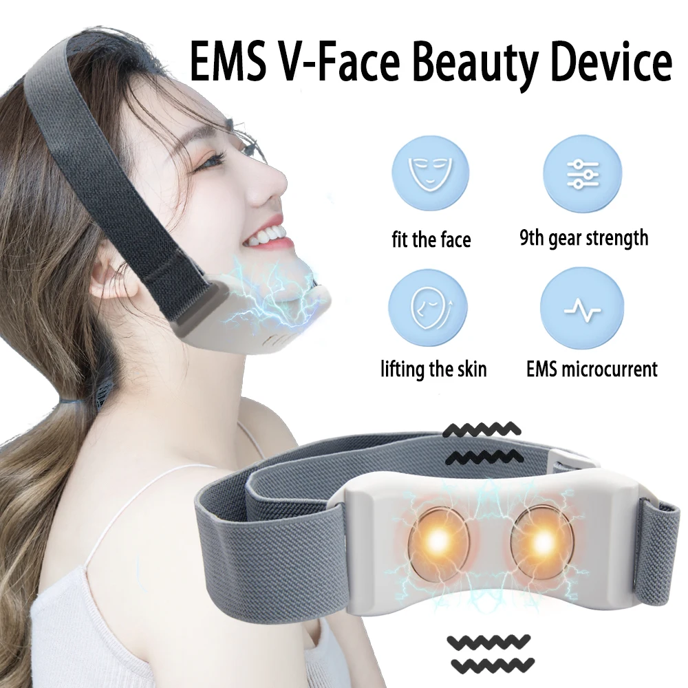 EMS Microcurrent V Face Instrument Double Chin Remover Lifting Vibration Hot Compress Facial Massager Facial Lifting Skin Care magnetic resonance thermal massage instrument neck and shoulder pain heating compress vibration household shawl