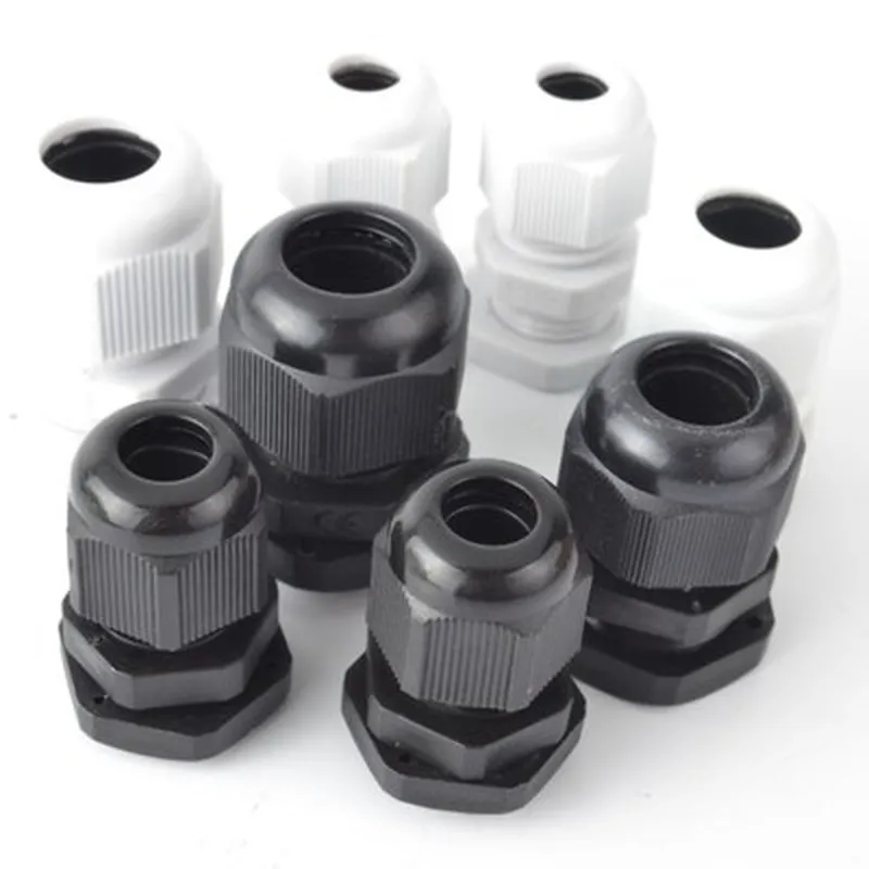 Waterproof Nylon Plastic Cable Gland Connector IP68 PG7 PG9 PG11 PG13.5 PG16 White Black 10Pcs