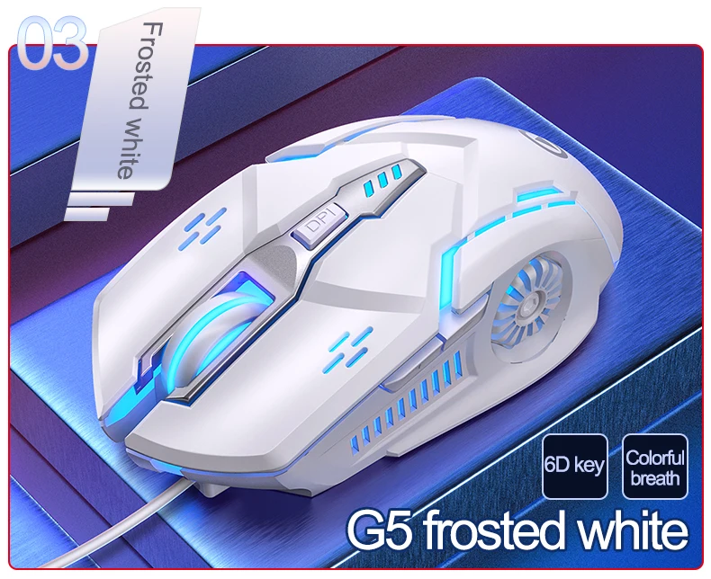 High Sensitivity G5 Gaming Mouse 6 Keys RGB Rechargeable Wired Light Cool Silent Sound Mice For PC Laptop Computer Accessories