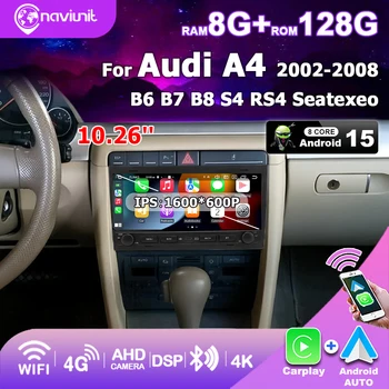 Radio para coche con pantalla de 10,26 pulgadas, Carplay inalámbrico, Android 15, accesorios para coche, estéreo para Audi A4 B6 S4 B7 RS4 Seat Exeo 2002-2008, sistemas inteligentes, reproductor multimedia, Bluetooth, autorradio, navegación GPS 2DIN 1