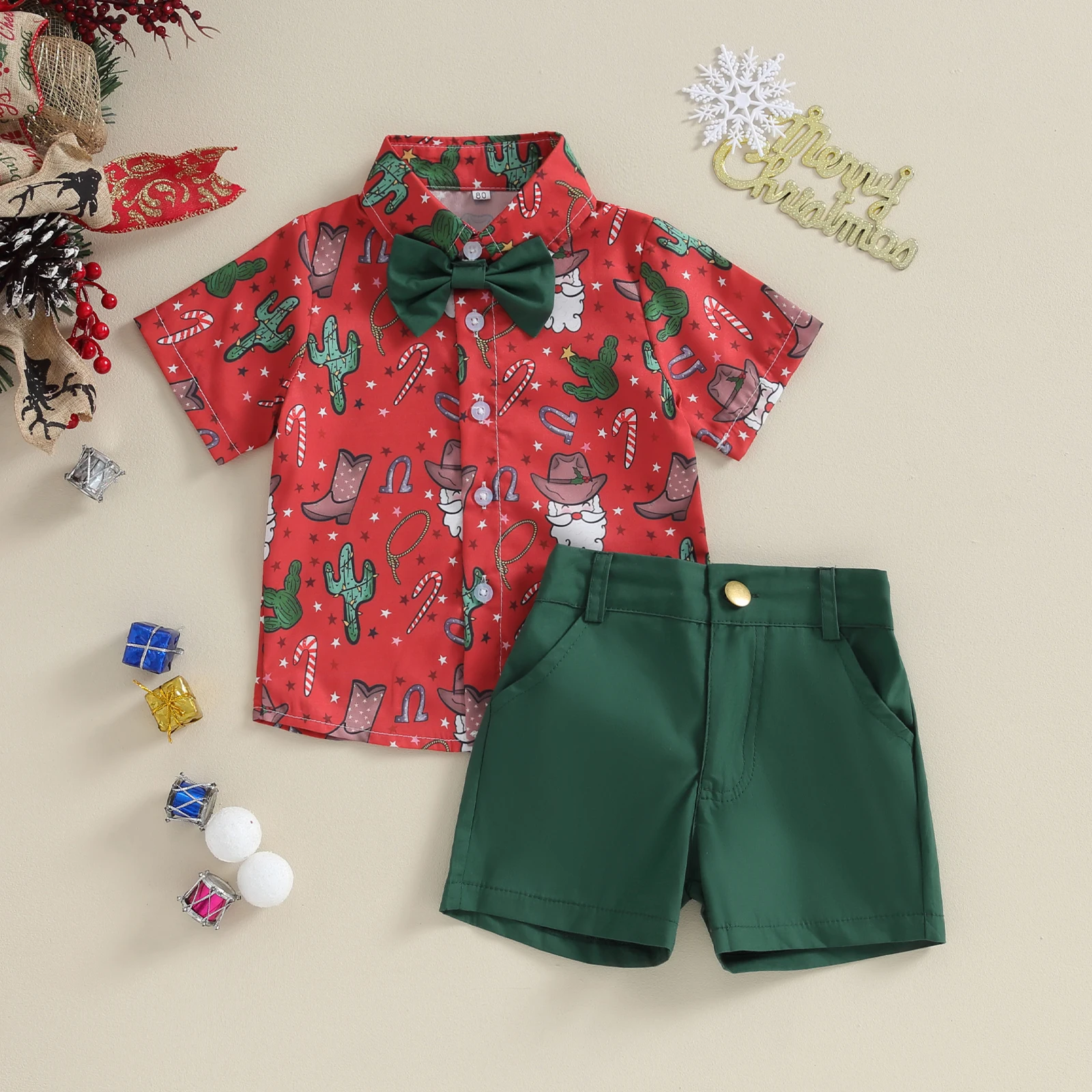 Pudcoco Little Baby Boy Shorts Set Christmas Santa Claus Print