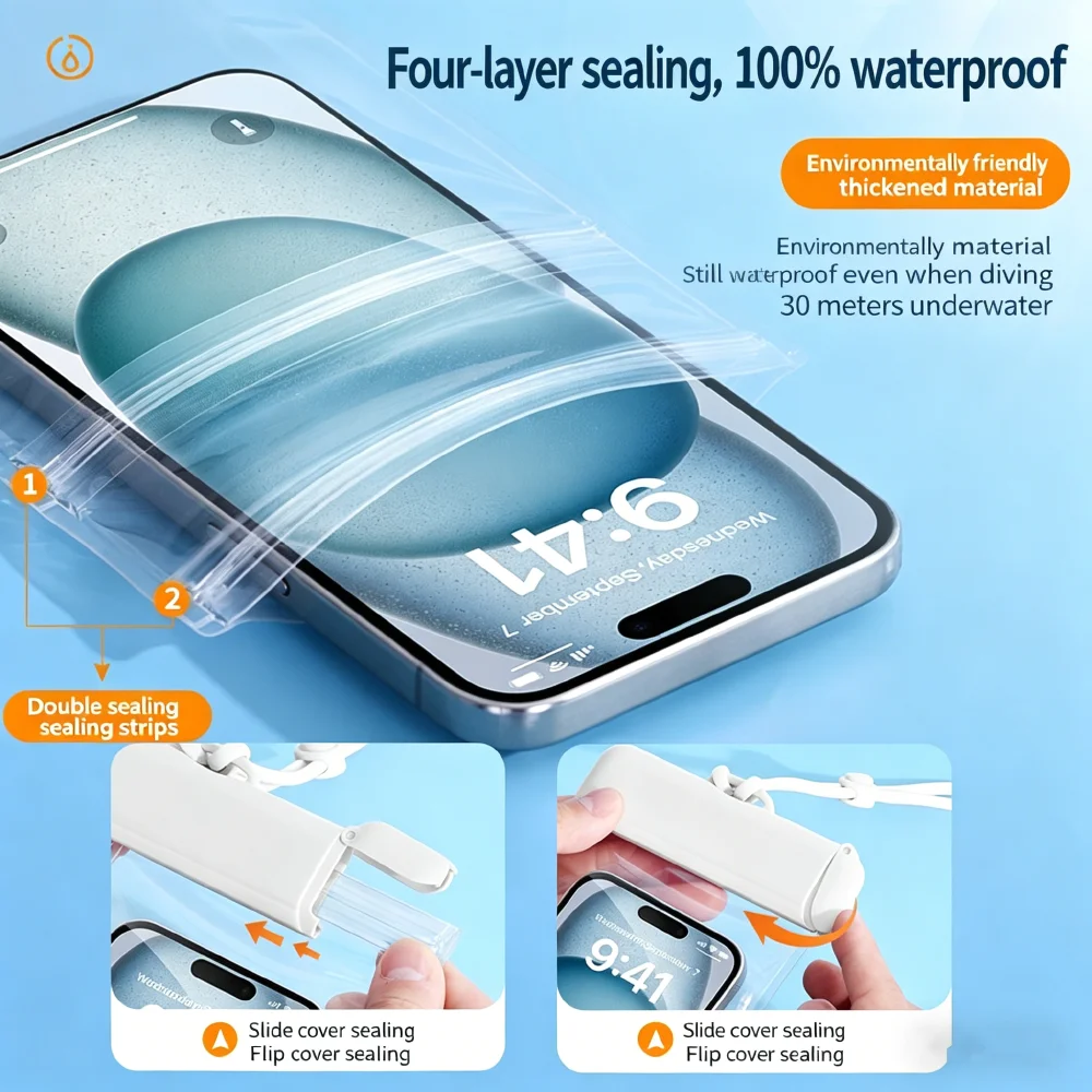 Universal Waterproof Phone Pouch for Swimming and Diving - Durable TPU Cover, IPX8 Certified