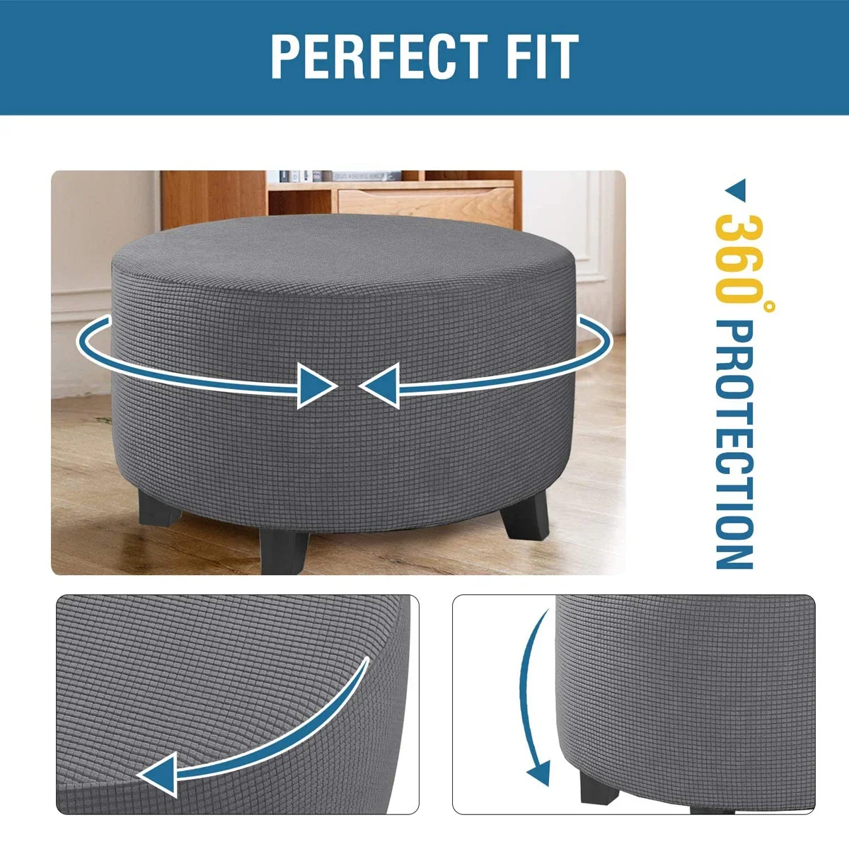 Jacquard Ottoman Cover Stretch Ottoman Slipcover Round Ottoman Storage Cover Folding Stool Covers Furniture Protector Cover 4