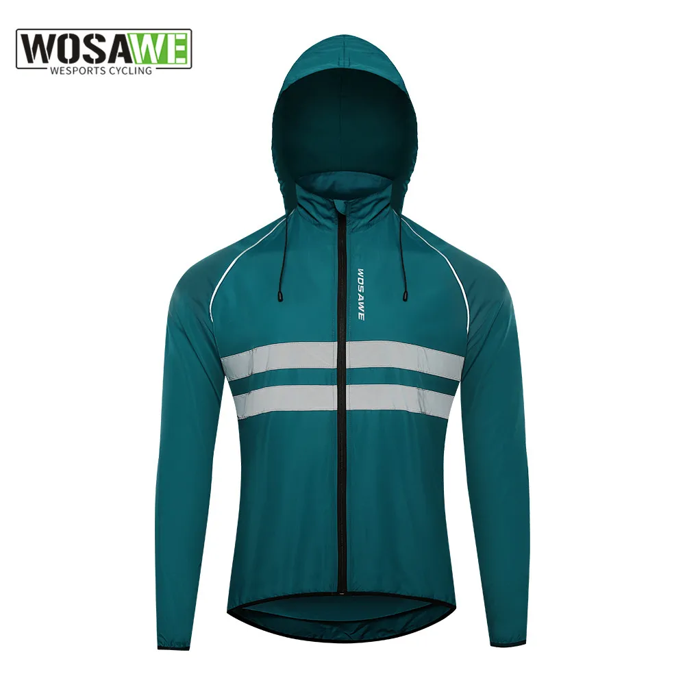 WOSAWE Hooded Cap Reflective Men Running Jackets Windproof Water Rain Repellent Cycling Windbreaker MTB Bike Sports Jackets