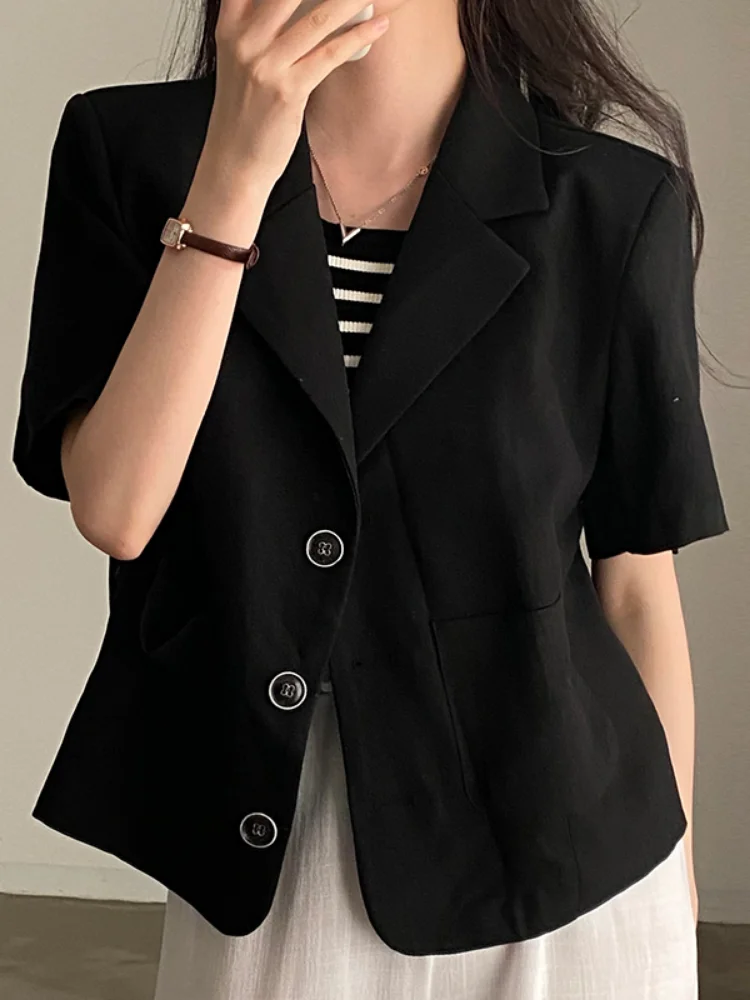 

Jackets for Women 2023 Ropa Mujer Vintage Temperament Outwear Short Sleeve Solid Color Fashion Coat Korean Loose Y2k Tops