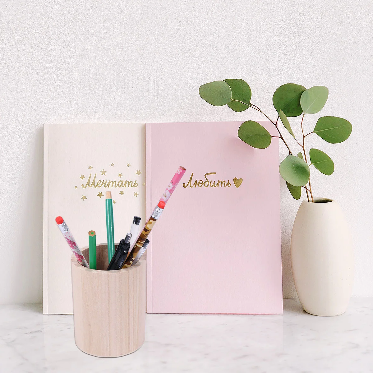 

2 Pcs Makeup Brush White Wooden Pen Holder Pen Holder For Desk for Desk Pencil
