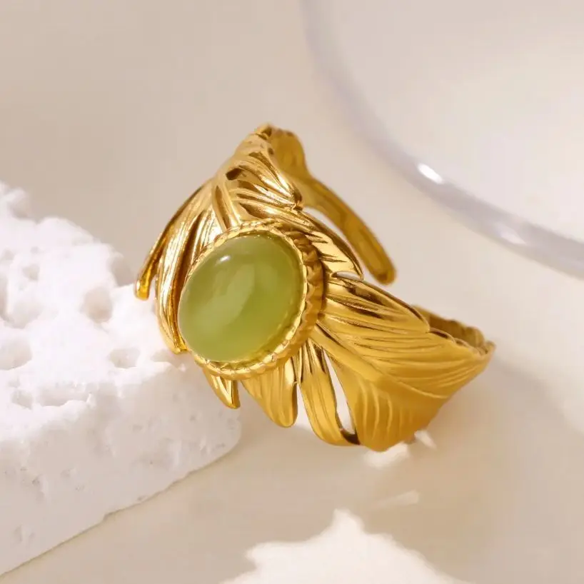 Leaf Ring For Women Gold Stainless Steel Adjustable Geometric Ring