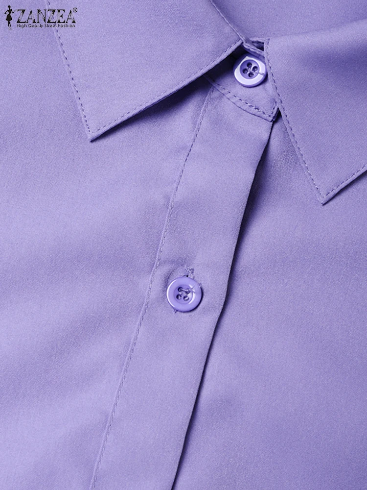 ZANZEA Frauen Chic Shirts Lose Beiläufige drehen-unten Kragen 3/4 Hülse Oversize Chemise Femme 2025, Frühling Sommer Einfarbig tops – Detail 18