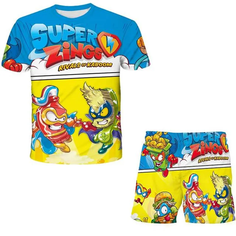 

Summer 2024 New Super Zings Sets Clothing Kids Round Neck Short Sleeves Tops Tees + Short Pants Two Piece Suits Costume Outfits