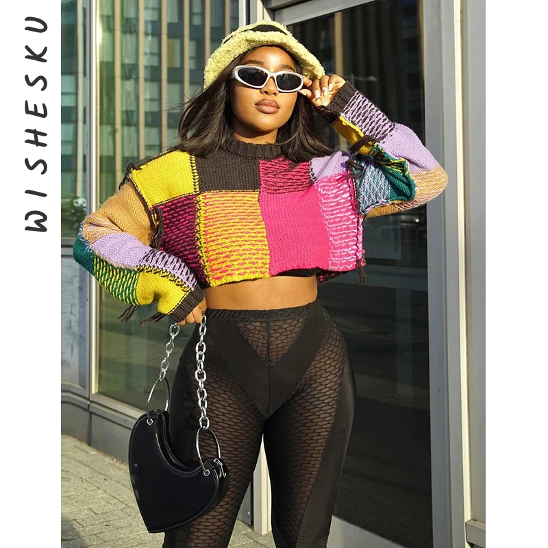 

Женский трикотажный свитер с круглым вырезом, длинным рукавом