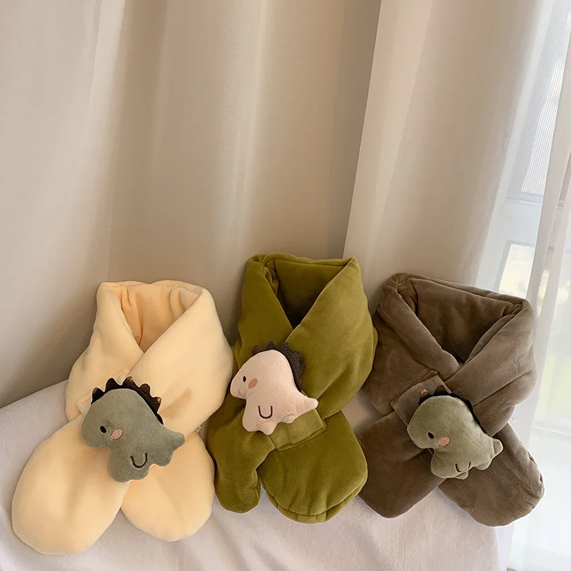 New Children's Scarf Korean Style Autumn and Winter Cartoon Cute Solid Color Baby Scarf  Warm Neck Cover for Boys an