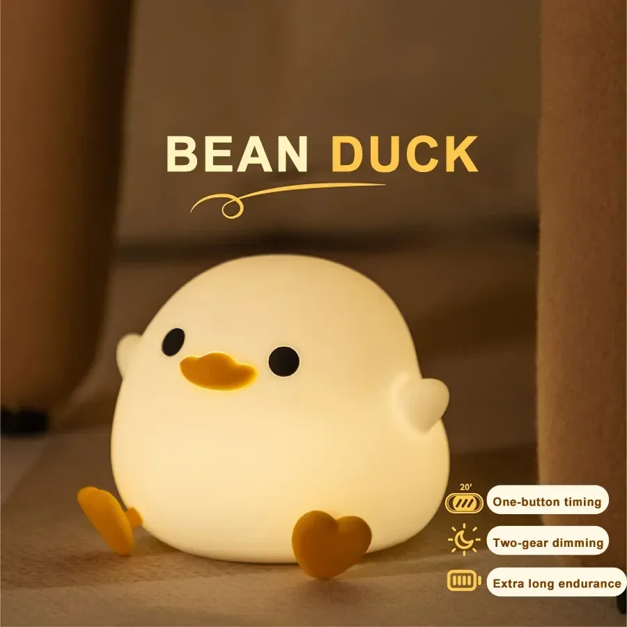 

Cute duck Cartoon animals Silicone lamp Touch Sensor Timing USB for children kid LED Night light Rechargeable for birthday gifts