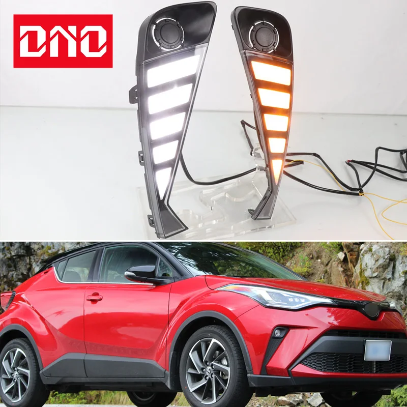 

Car LED DRL Daylights For Toyota C-HR CHR 2020-2022 2023 Yellow Turn Signal Daytime Running Headlamps Auto Driving Lamp Foglamps