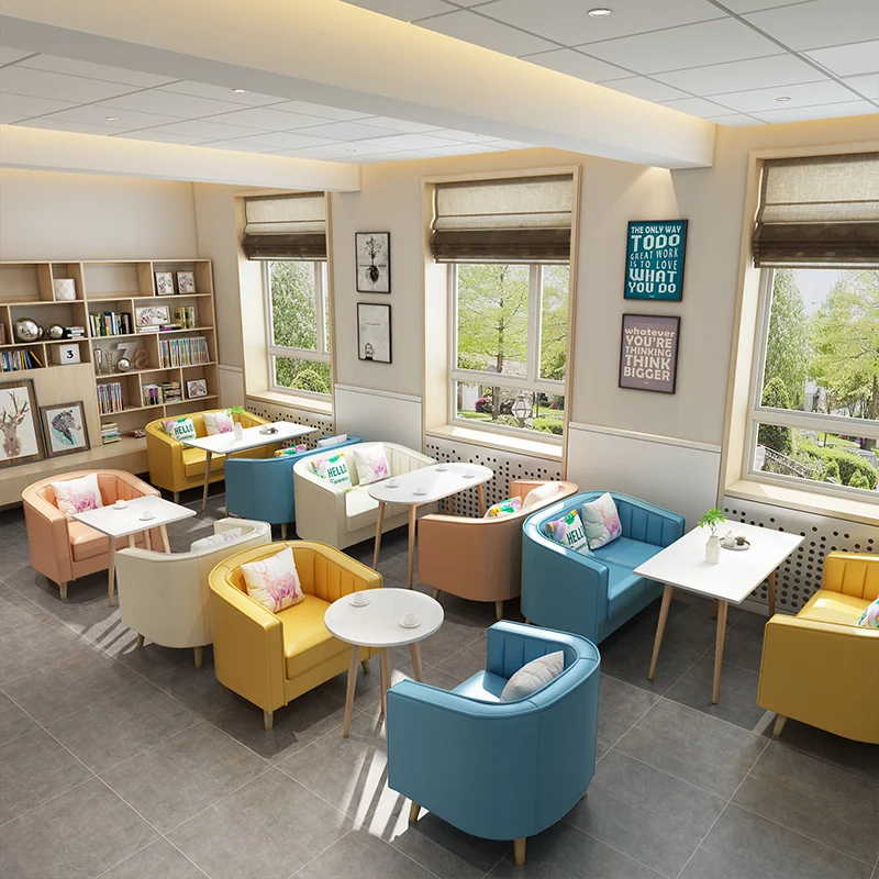 Cafe Tea Restaurant Table and Chair Combination Book Bar Office Leisure Card Seat Sofa