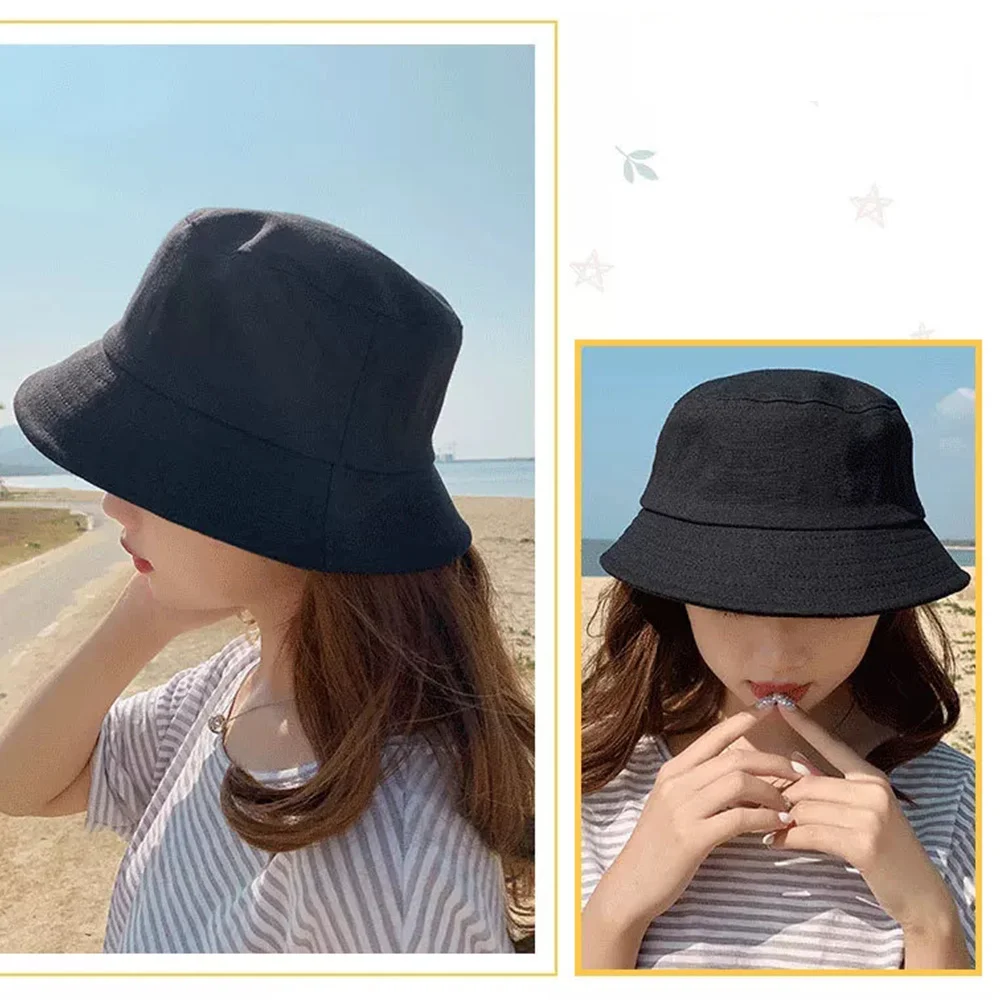 Foldable Cotton Bucket Hats Unisex Double-sided Wearing Women Summer Sunscreen Panama Hat Men Pure Color Outdoor Fisherman Cap 3