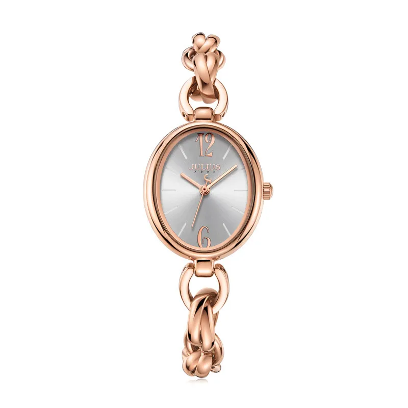 JULIUS Oval Ordinary Pointer Quartz Leisure Bracelet Watch for Women Cute Unique Stainless Steel Watches Designer Watch JA-1258 