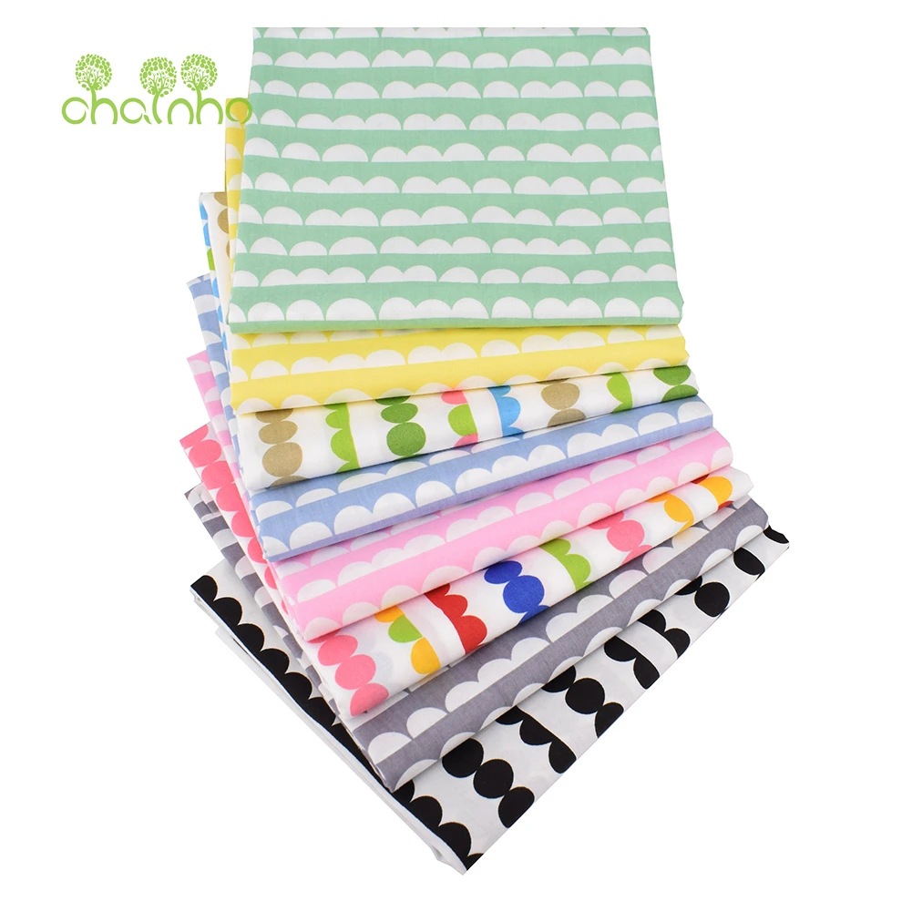 Chainho,Printed Twill Weave Cotton Fabric,DIY Sewing Quilting Material,Patchwork Cloth,Geometric Pattern Series,2 Sizes,15C370