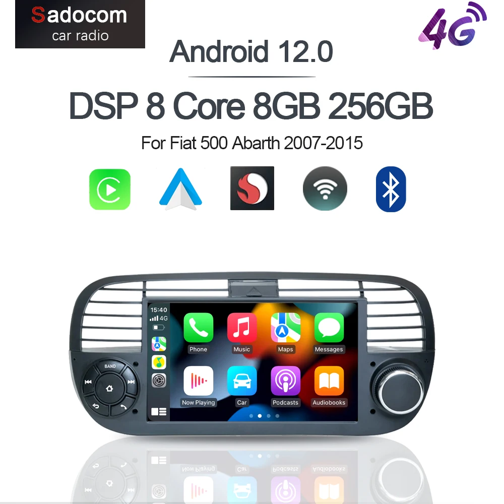 Ips Wireless Carplay Dsp Android 12.0 8G + 128G 8Core Gps Car Android Player Radio Wifi Multimedia Per Fiat 500 Abarth 2007-2015