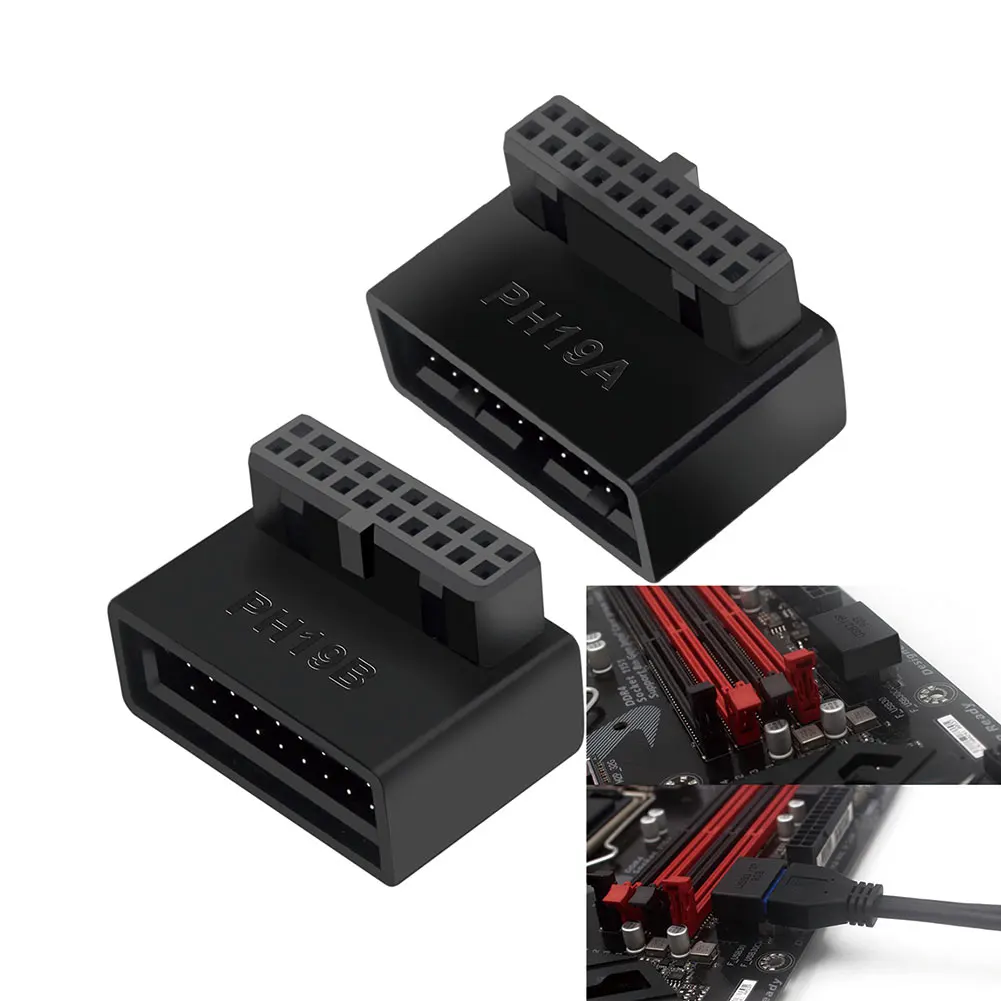 Computer Motherboard Extension Adapter USB 3.0 19/20Pin Male-Female 90 Degree Up Down Angled Converter for Desktop PC Mainboard