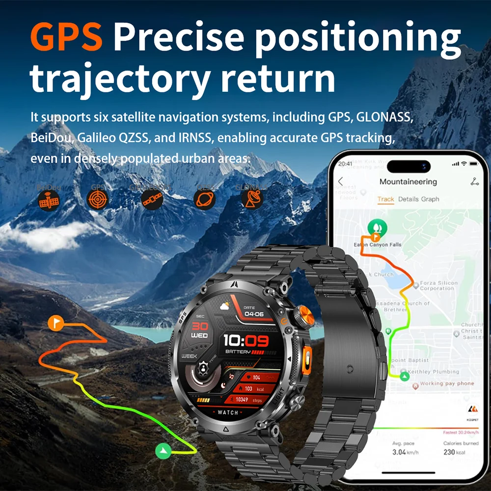 2026 New Military GPS Sports Smart Watch Men Compass 3ATM Waterproof Swim Fitness Tracker AMOLED HD SmartWatches 850Mah Battery 3