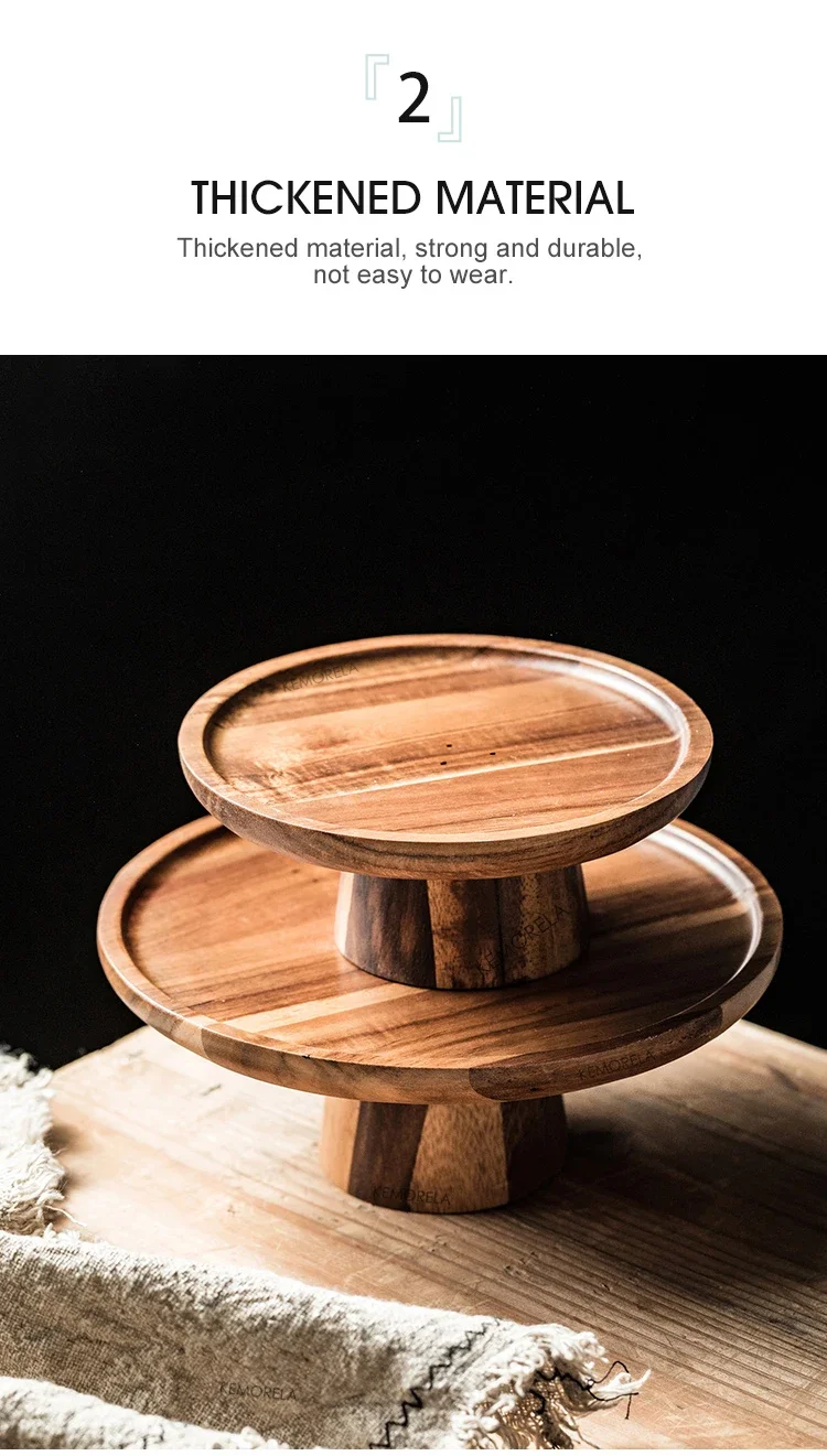 Description Picture 6 of itemCreative High-Foot Cake Plate Acacia Wood Decoration Tea Plate Dessert Table Display Stand Afternoon Tea Fruit Snack Tray
