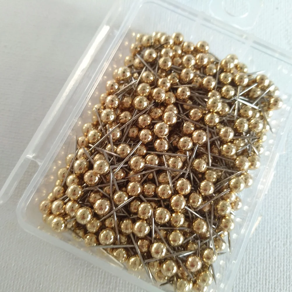 

400PCS Round Head Gold Decor Map Tacks Metal Fixed Plastic Round Ball Needle Cork for School Home Office (Golden)