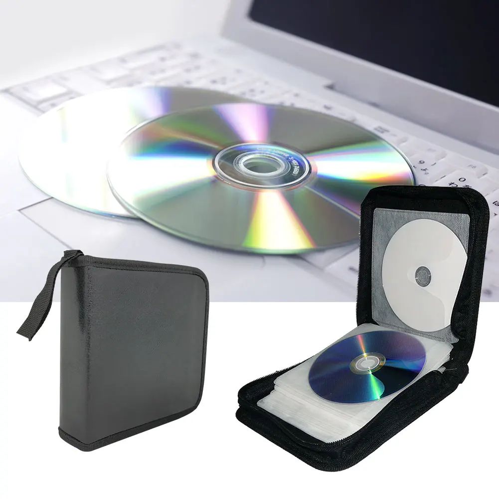 지퍼 홈 앨범 양면 40 디스크 박스 보관 케이스, 블랙 DVD 정리 CD 가방 하드 홀더 지갑 슬리브