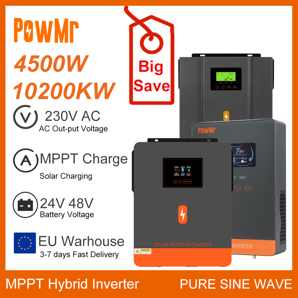 EU Stock 3KW 4.5KW 6.5KW 4.2KW 6.2KW 10KW 24V 48V 230Vac MPPT Charge Solar Power Hybrid Inverter Local Fast Delivery Fit Lifepo4