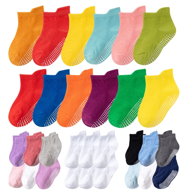 Non Slip Baby Toddler Socks- 12 Pairs Anti Skid Cotton Socks with Grips  Breathable for Unisex Kids Boys Girls 0-5 Years