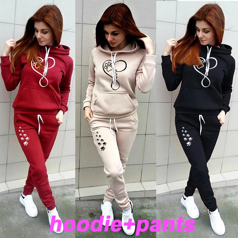 Women's casual sportswear 2-piece set sportswear long sleeved printed top casual pants sportswear jogging set S-2XL