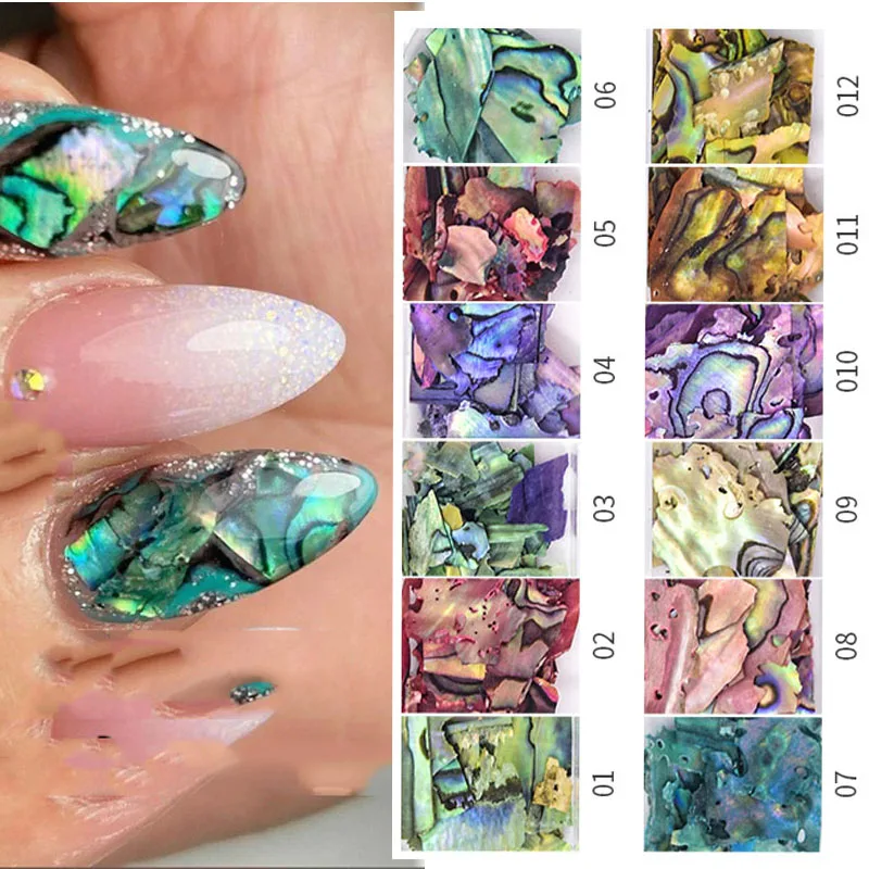 12GridAbaloneShellFlakesForNailArtDecoration12ColorsAbalone