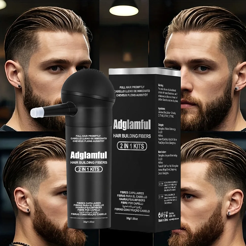 Kit in polvere di fibra Adglamful 30 g, soluzione temporanea per l'ispessimento dei capelli, per uomini e donne con capelli diradati, facile da montare e utilizzare.
