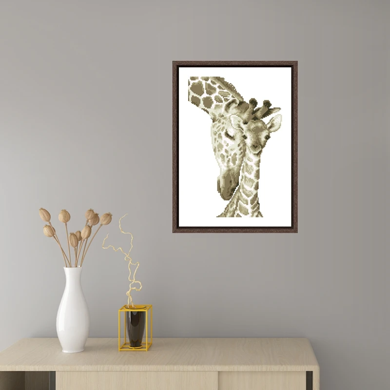 Giraffe mummy and baby cross stitch package kits 18ct 14ct 11ct unprint canvas cotton thread embroidery DIY handmade needlework