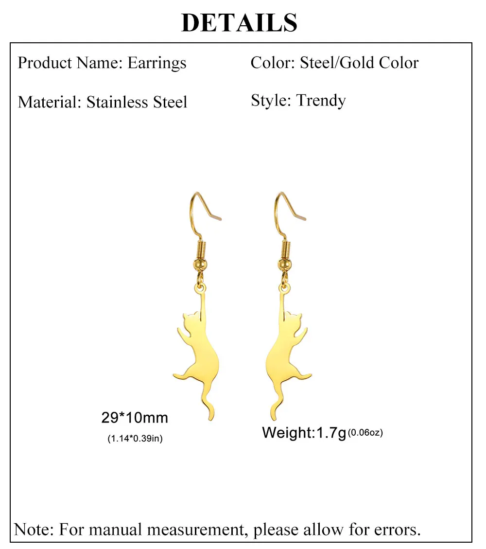 Cat Kitten Dangle Earrings for Girls Stainless Steel Cute Animal Earrings - PeticaDeals