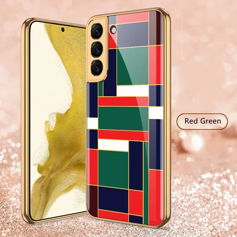 samsung silicone Geometric Phone Case For Samsung S22 Case Glass Ultra-thin for S22Plus S22Ultra Patterned Full Coverage funda Scratch Proof Cute kawaii phone cases samsung Cases For Samsung