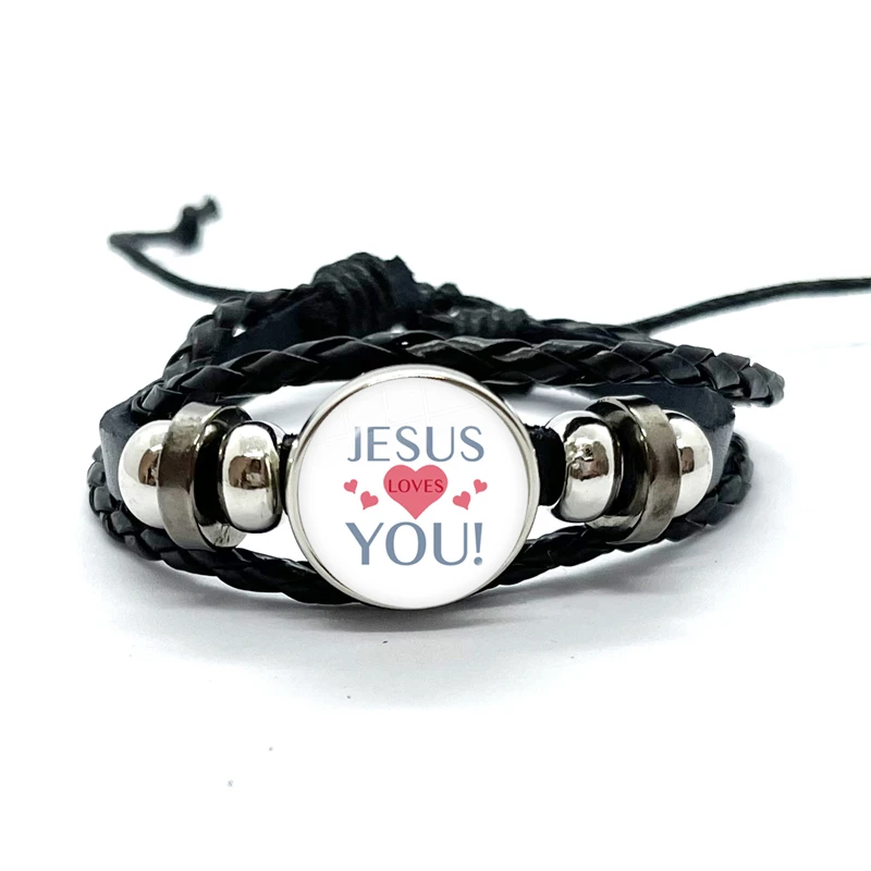 I Love Jesus Leather Charm Bracelet Glass Dome Snap Button Bracelet & Bangles Fashion For Women Men Gifts 4