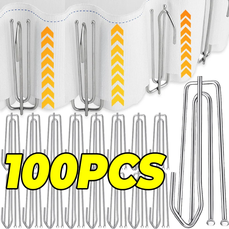 Curtain Pleat Hooks Stainless Steel Hooks 4 Prongs Household Rust-Resistant Pins for Making Pleated Curtains 100/10x