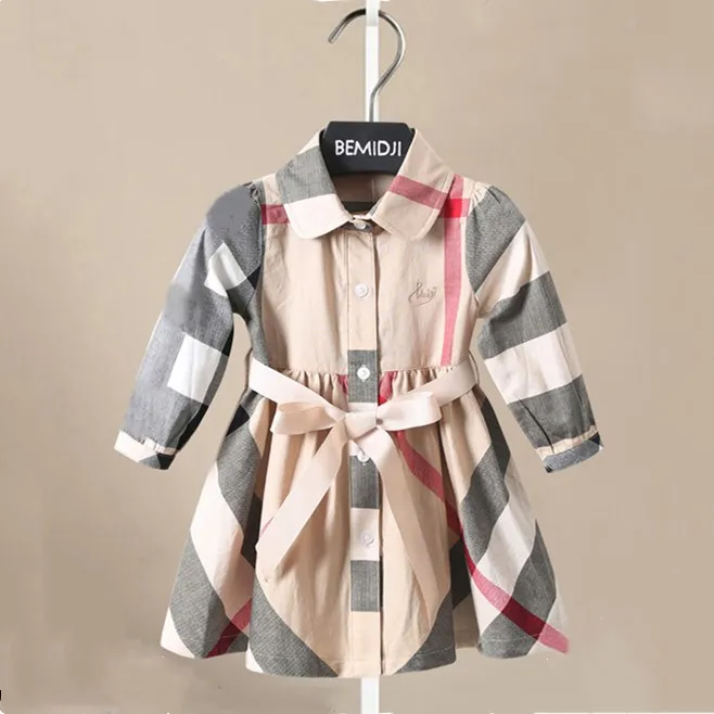 2023 Spring Girl Fashion Plaid Cotton Long Sleeve Princess Party Dresses Kids Clothing 1-6 Years European Style A-line Dress