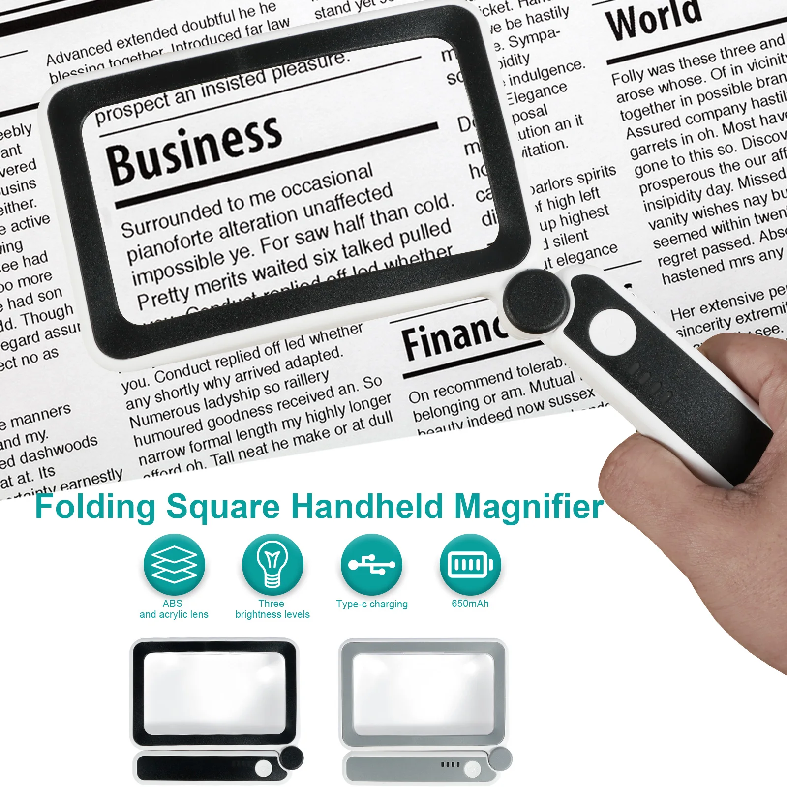 

Large Square Magnifying Glass Foldable Handheld Magnifying Glass 4X Page Reading Magnifier 10 LED Lighted Magnifier USB