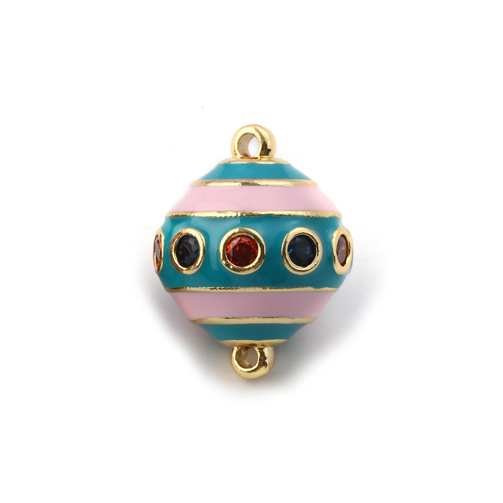 1 Stück Messing- und Zirkonia-Anschlüsse, Charms-Anhänger, 18 Karat vergoldet, Emaille-Kugelstreifen für die Herstellung von DIY-Halsketten, 26 mm x 20 mm – Detail 10
