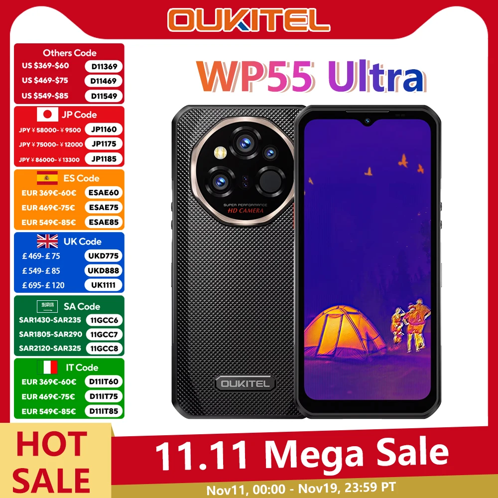 Téléphone ultra robuste OUKITEL WP55 - Imagerie thermique 5G MTK 7025,11000 mAh,48 + 512 Go,108 MP 6,6" NFC Android15 Mobile