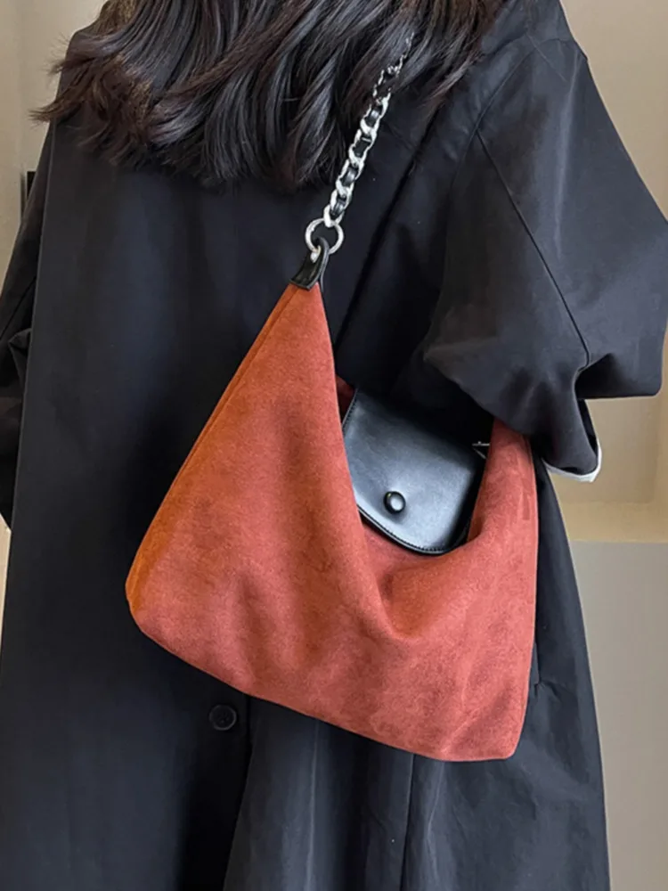 

Fashion Design Suede Leather Shoulder Bag For Women 2023 Tend Female Simple Large High Capacity Underarm Bag Handbags And Purse
