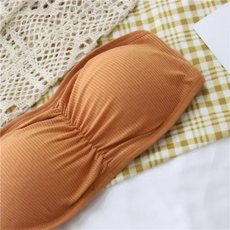 Women's Strapless Bra with Removable Pads Sexy Underwear Tube Top Girls Invisible One-piece Backless Lingerie Cropped Tanks