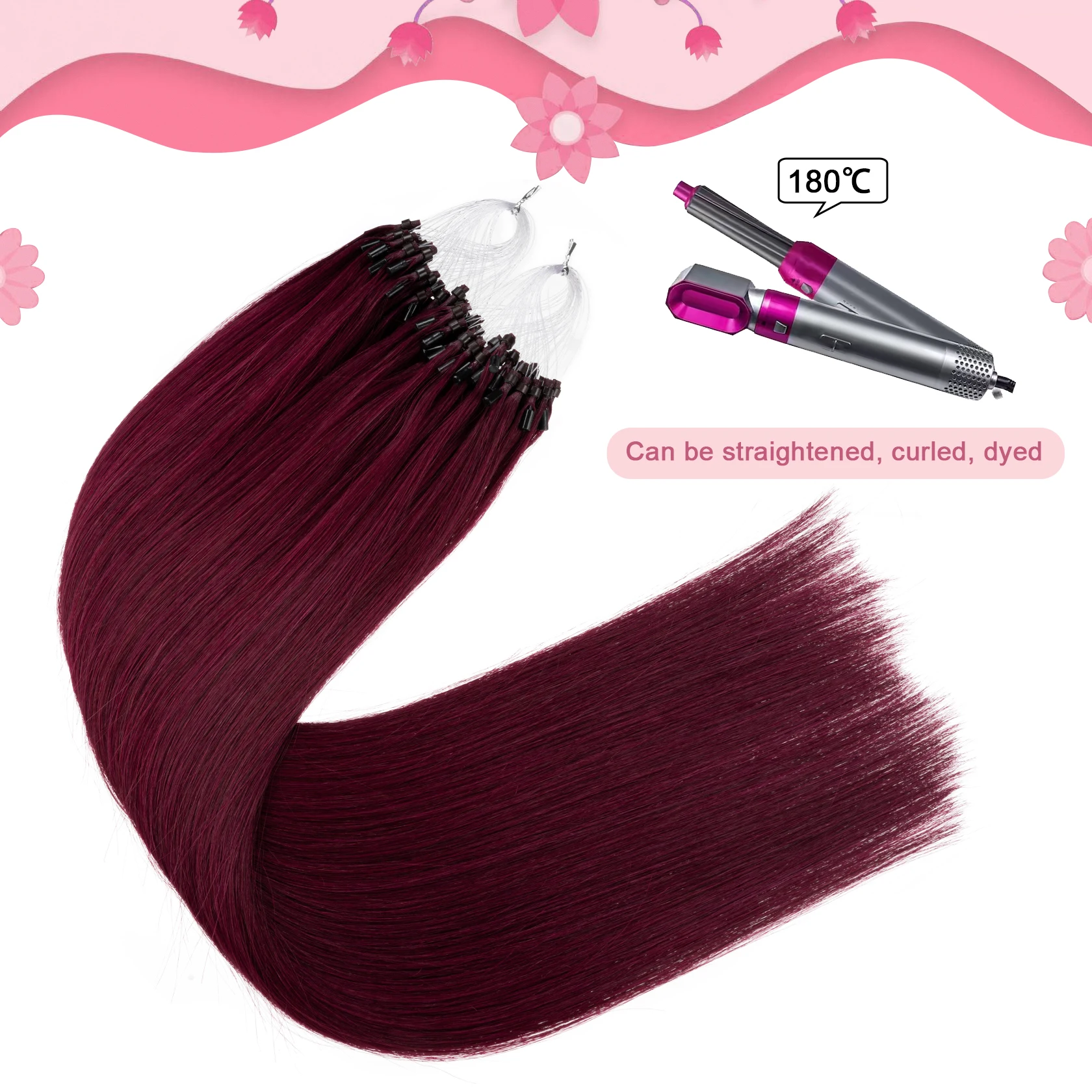 Senmy Micro Loop Human Hair Extensions Real Human Hair Micro Link #99J Wine Red Beads Extensions 1g/s 50g
