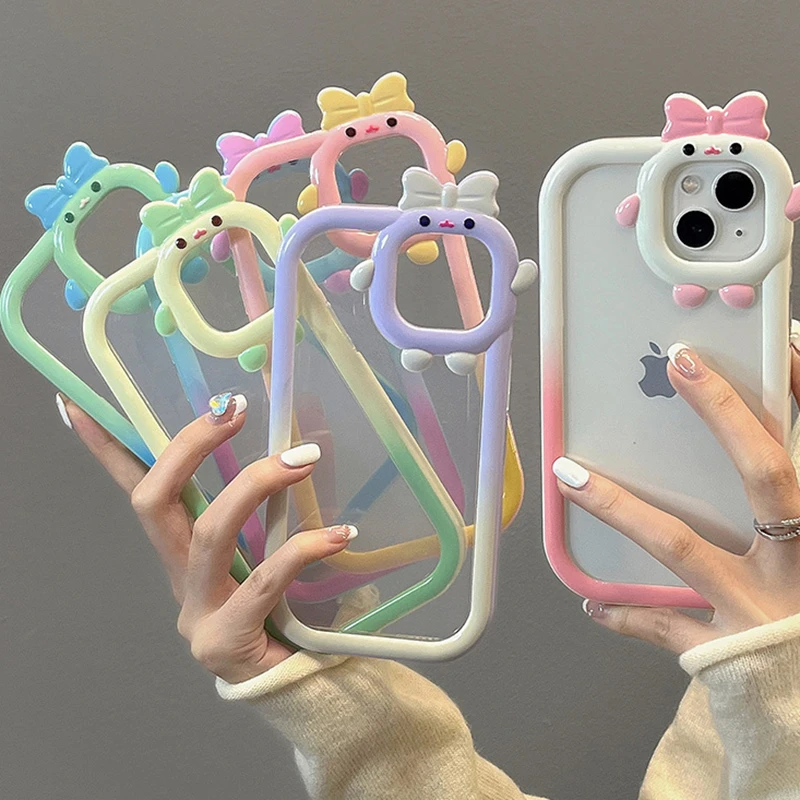 Korea Cute 3D Monster Camera Lens Protective Case For iPhone 13 Pro Max 12 11 XR Gradient Frame 2 in 1 Transparent Soft Cover 13 cases