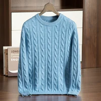 Class A 100% Pure Cashmere Sweater Men's Round Neck Pullover Casual Twisted Flower Knit Bottom Sweater Thick In Autumn Winter 1