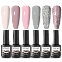 ROSALIND 15ML Gel Set 2/6PCS Nail Polish Set Semi Permanent Brights Colors Soak Off UV Gel Base Top Coat Nail Art Decoration 2