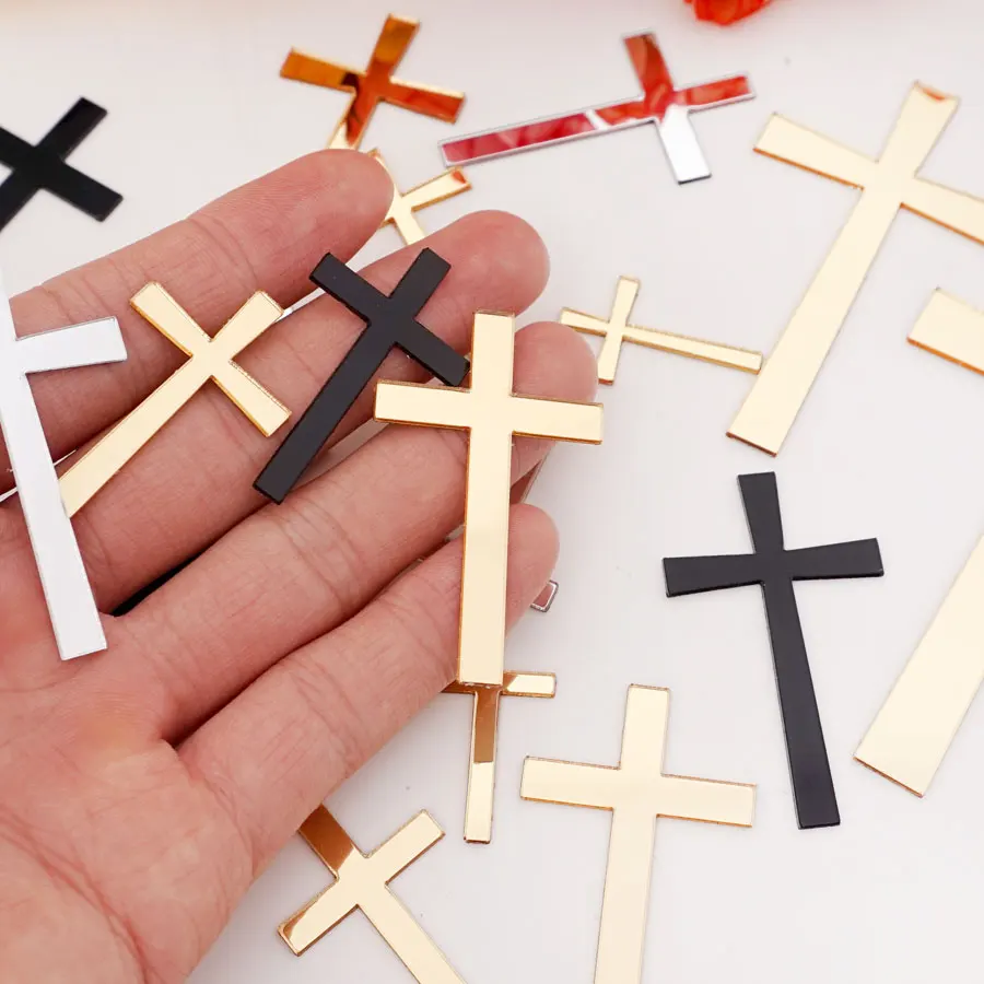 30 Stück Acryl-Spiegel-Kreuz-Aufkleber Gold Silber Klein 3D Wanddekoration DIY Hochzeit Taufe Kirche Gästegeschenke Heimdekoration