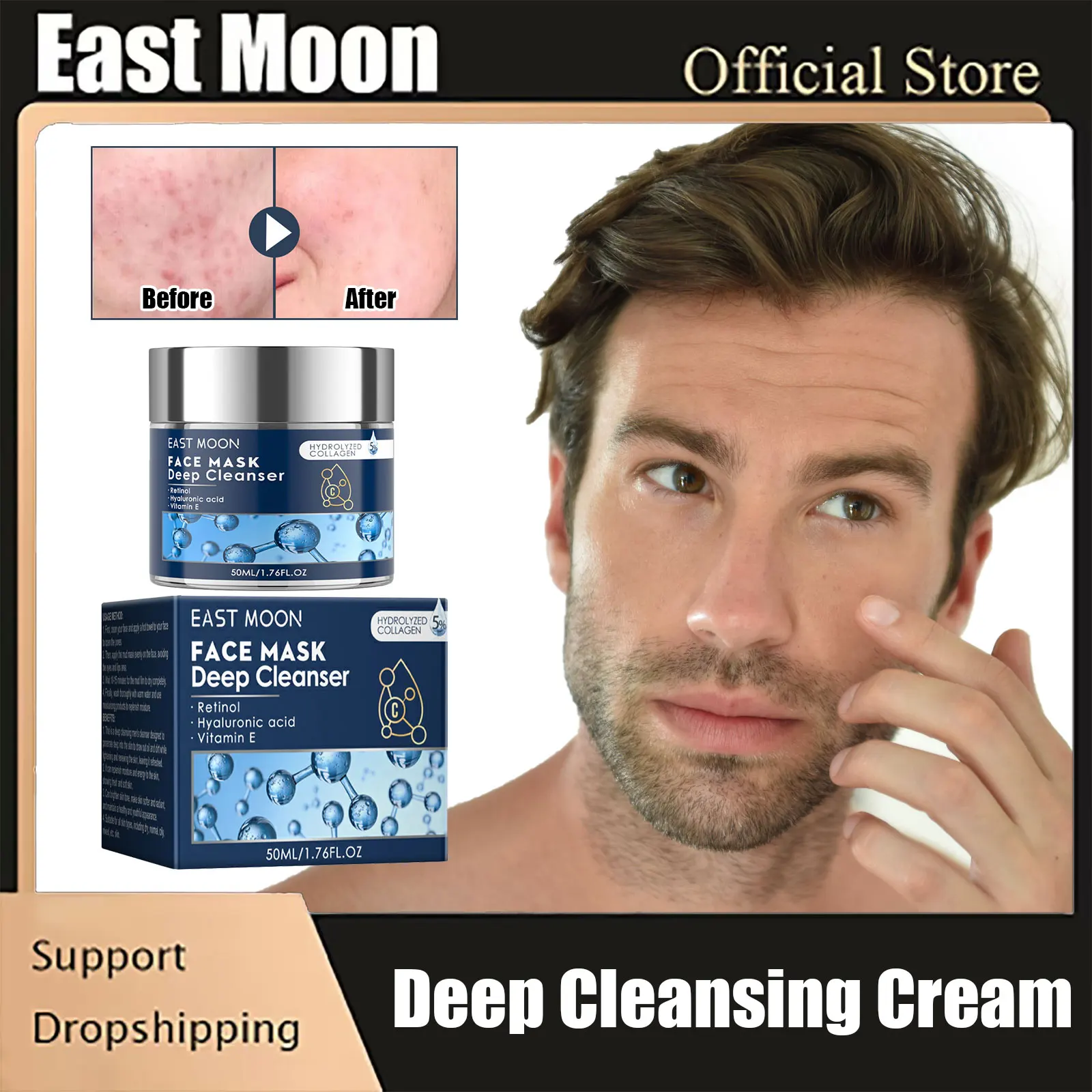 

Deep Cleansing Cream Fade Acne Marks Blackheads Large Pores Removal Refreshing Oil Control Exfoliating Moisturizing Men Cleanser